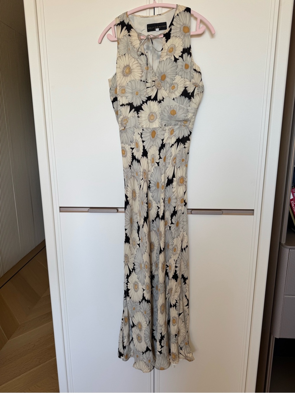 Alice + Olivia Black Maxi Dress with Cream Daisy Print